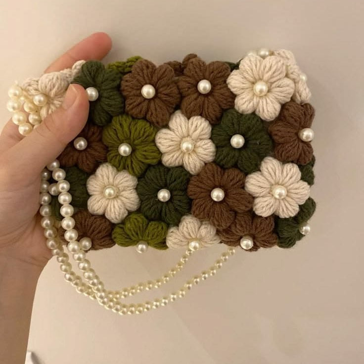 Handmade Crochet Floral Pearl Bag