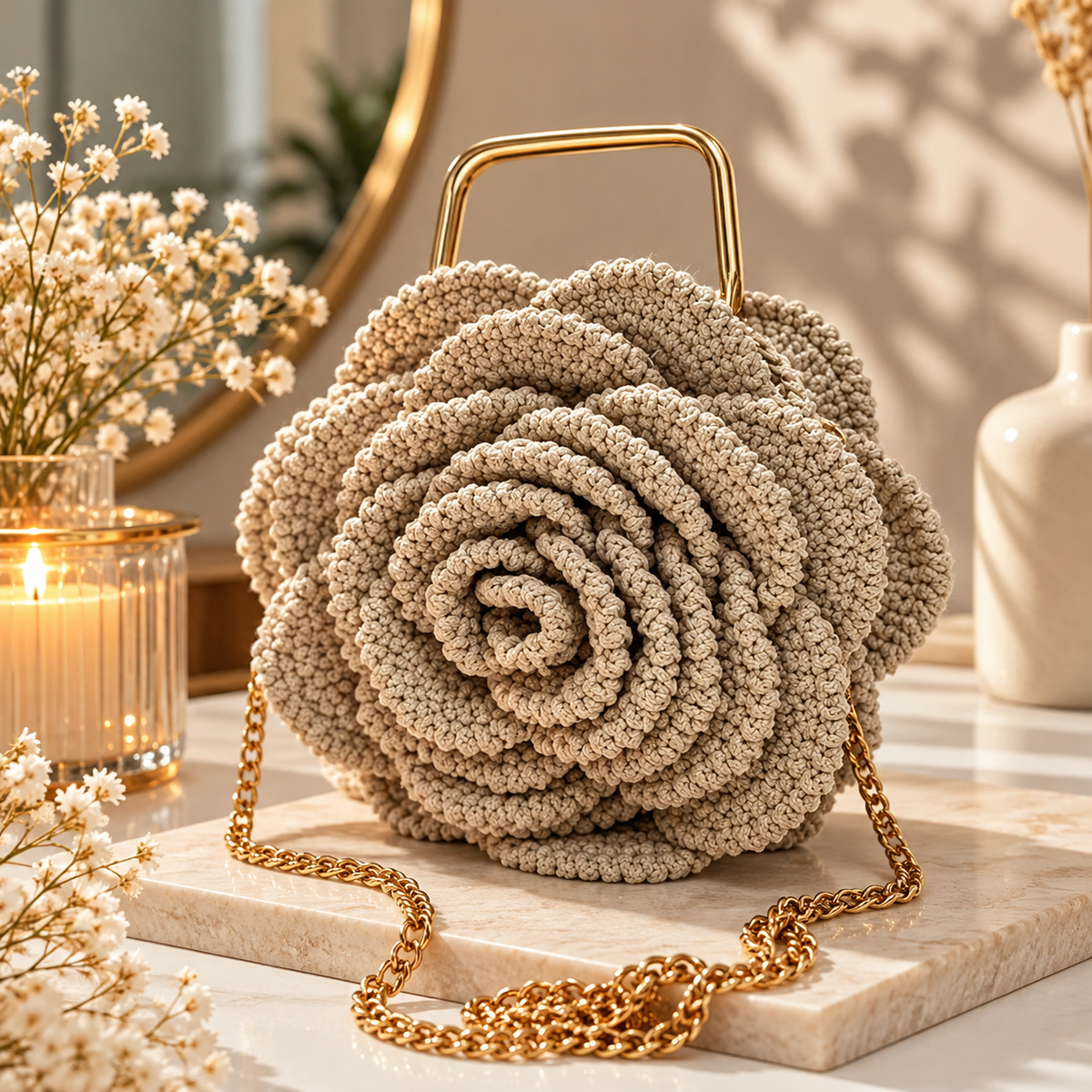 Crochet Rose Flower Bag