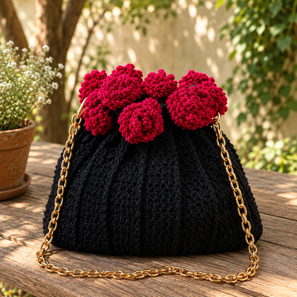 Handmade Crochet Floral Bucket Bag