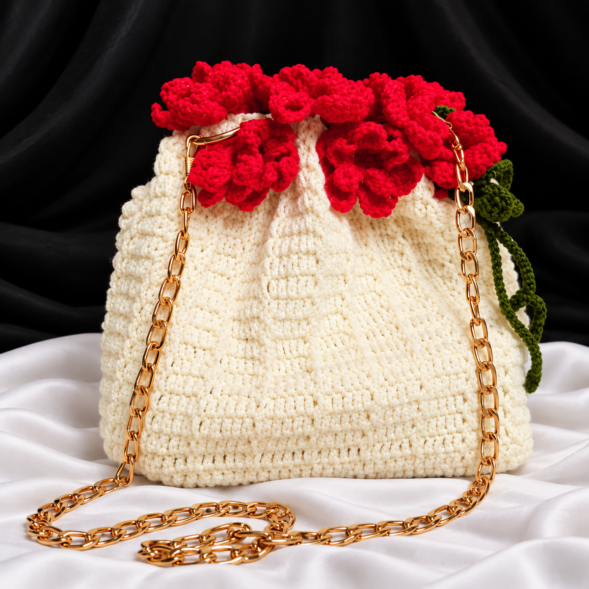 Handmade Crochet Floral Bucket Bag