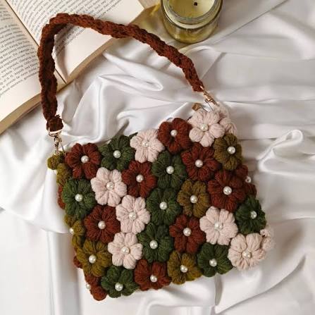Handmade Crochet Floral Pearl Bag