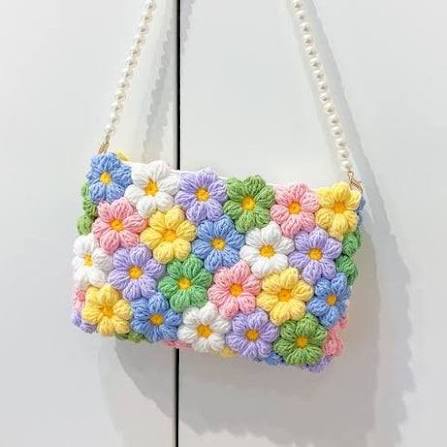 Handmade Crochet Floral Pearl Bag