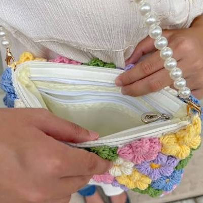 Handmade Crochet Floral Pearl Bag